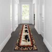 Flash Furniture KP-RGB3940-310-BN-GG Ursus Collection 3' x 10' Rustic Lodge Wandering Black Bear and Cub Area Rug with Jute Backing